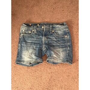 Miss Me Girls Denim Shorts Size 12 Cross Pockets‎ Embellished